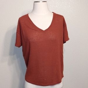 Burnt orange linen v-neck tee